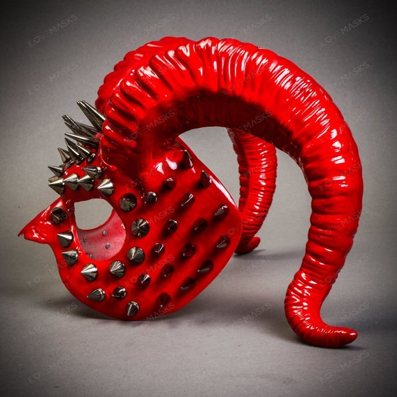 Demon Steampunk Spikes Devil with Back Twisted Horns Masquerade Eye Mask RED - Picture 7 of 7
